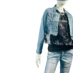 Furla wallet on chain worn crossbody, side view styled with denim jacket