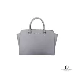 Pre-loved Michael Kors Selma grey Saffiano satchel, front view – secondhand designer, NZ
