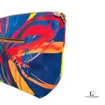 Desigual blue multicolour painterly tote bag, close-up of the painterly print