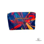 Desigual blue multicolour painterly tote bag, front view showing the painterly print