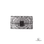 Furla wallet on chain in black and white graphic-print leather with dark push-lock, front view