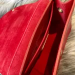 Furla red suede and leather clutch with gold-tone chain, red suede interior