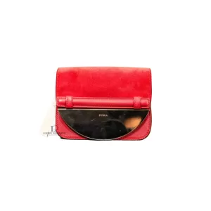 Furla red suede and leather clutch with gold-tone chain, front view