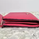Tory Burch coral pink leather clutch with gold-tone chain, stacked compartments, second view