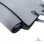 Michael Kors Selma grey Saffiano satchel, close-up of base corner