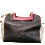 Furla tri-colour two-way handbag in black, white and maroon, back studio view