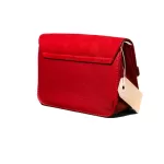 Furla red suede and leather clutch with gold-tone chain, side view