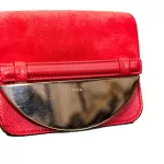 Furla red suede and leather clutch with gold-tone chain, front flap with metallic panel