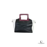 Furla tri-colour two-way handbag in black, white and maroon, front view