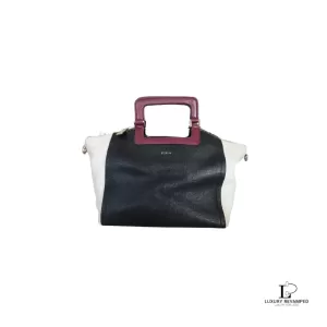 Furla tri-colour two-way handbag in black, white and maroon, front view
