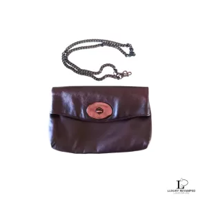 Pre-loved Coach maroon leather chain sling bag, front view with chain – secondhand designer, NZ
