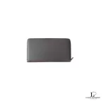 Celine taupe leather long zip-around wallet, front and back view