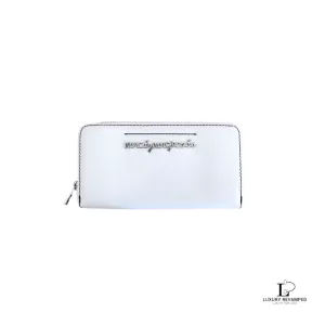 Pre-loved Marc by Marc Jacobs white leather zip-around long wallet, front view – secondhand designer, NZ