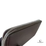 Celine taupe leather long zip-around wallet, close-up of corner and zip