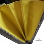 Celine taupe leather long zip-around wallet, bright yellow interior and zip