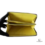 Celine taupe leather long zip-around wallet, opened to show interior compartments