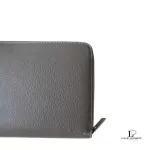 Celine taupe leather long zip-around wallet, close-up of corner and zip