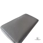 Celine taupe leather long zip-around wallet, angled view
