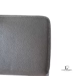 Celine taupe leather long zip-around wallet, close-up of corner and zip