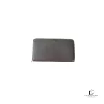 Celine taupe leather long zip-around wallet, front and back view