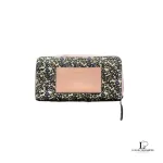 Pre-loved Tory Burch floral long zip wallet with pink panel, front view – secondhand designer, NZ