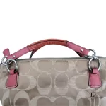 Coach Kristin signature hobo bag with salmon pink leather trim, salmon-pink leather handle