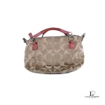 Coach Kristin signature hobo bag with salmon pink leather trim, back view