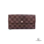 Pre-loved Louis Vuitton Damier Portefeuille Sarah long wallet, front view – secondhand designer, NZ