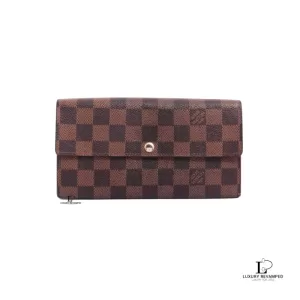Pre-loved Louis Vuitton Damier Portefeuille Sarah long wallet, front view – secondhand designer, NZ