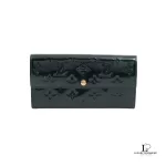 Pre-loved Louis Vuitton Vernis Portefeuille Sarah Blue Nuit long wallet, front view – secondhand designer, NZ