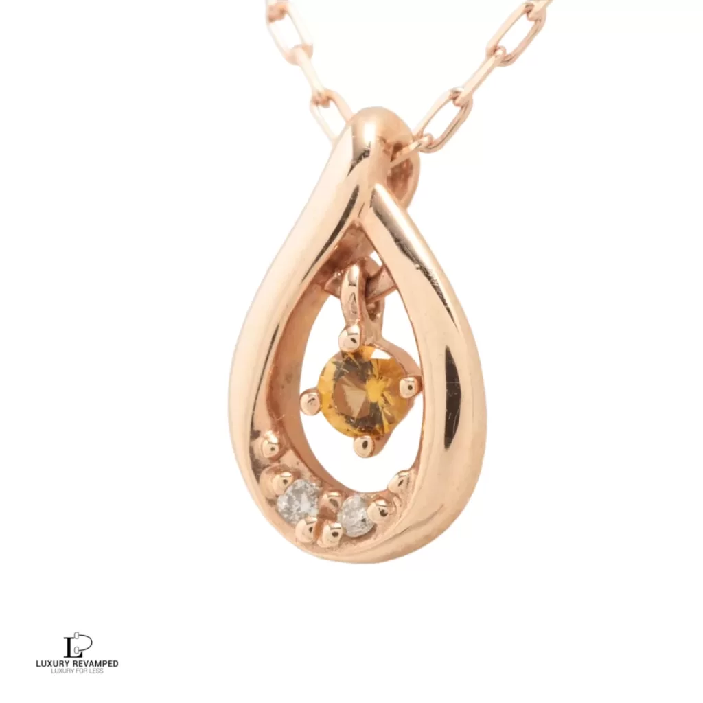 Pre-loved 4°C citrine and diamond 10K pink gold necklace, front view – secondhand designer, NZ