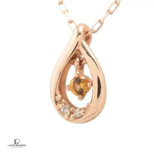 Pre-loved 4°C citrine and diamond 10K pink gold necklace, front view – secondhand designer, NZ