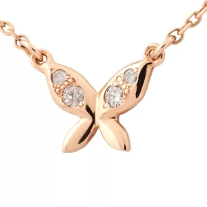 Pre-loved agete diamond butterfly 10K pink gold necklace, front view – secondhand designer, NZ