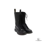 Pre-loved Dr. Martens 1914 black smooth leather tall boots 11855, size UK 6, front view – secondhand designer, NZ