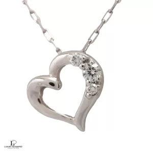 Pre-loved 4°C diamond heart 10K white gold necklace, front view – secondhand designer, NZ