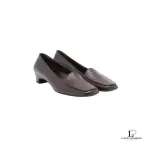 Pre-loved Salvatore Ferragamo Gancini espresso brown pebbled calf pumps, unused, size US 5.5, front view – secondhand designer, NZ