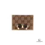 Pre-loved Gucci Sherryline beige monogram bifold card wallet, front view – secondhand designer, NZ