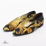 Hermes yellow and black scarf fabric flat shoes, size 36, view 2