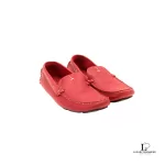 Pre-loved Prada red leather loafers, size 36.5, front view – secondhand designer, NZ