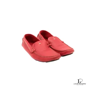 Pre-loved Prada red leather loafers, size 36.5, front view – secondhand designer, NZ
