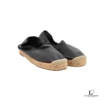 Pre-loved Hermes black leather espadrille, front view – secondhand designer, NZ