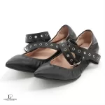 Valentino Garavani black leather pointed-toe ballet flats, size 36, view 2