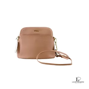 Pre-loved Furla blush pink leather chain shoulder bag, front view – secondhand designer, NZ