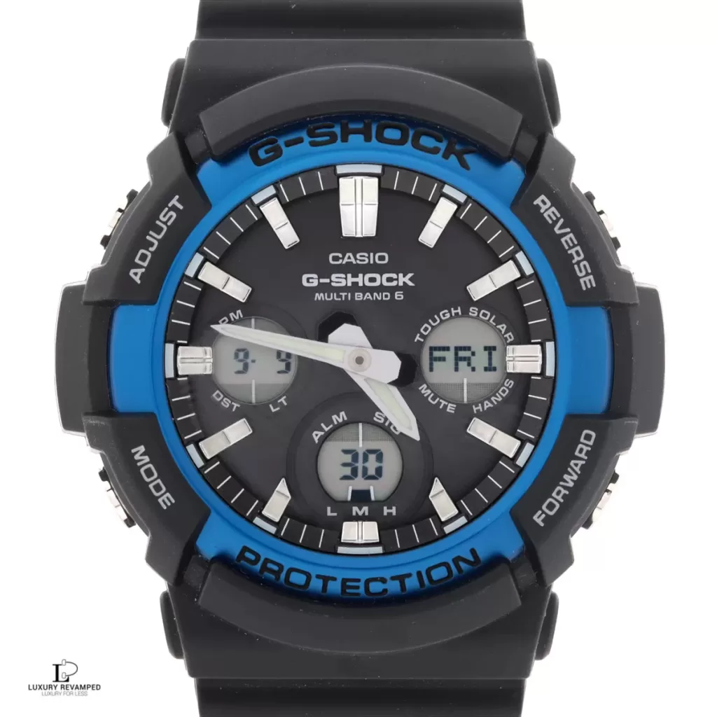 Pre-loved Casio G-Shock GA100B GAW 100B solar mens watch, front view – secondhand designer, NZ