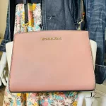 Michael Kors colour block pinkish brown and cream Saffiano leather shoulder bag, view 11
