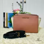 Michael Kors colour block pinkish brown and cream Saffiano leather shoulder bag, view 12