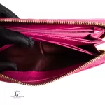 Furla magenta pebbled leather long full zip wallet, view 3
