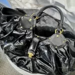 Louis Vuitton Limited Edition Mahina Surya XL black perforated patent leather hobo bag M95796, view 4