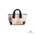 Pre-loved Bally geometric print cream and brown canvas shopper bag, front view – secondhand designer, NZ