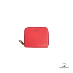 Pre-loved Furla red Saffiano leather short zip wallet, front view – secondhand designer, NZ